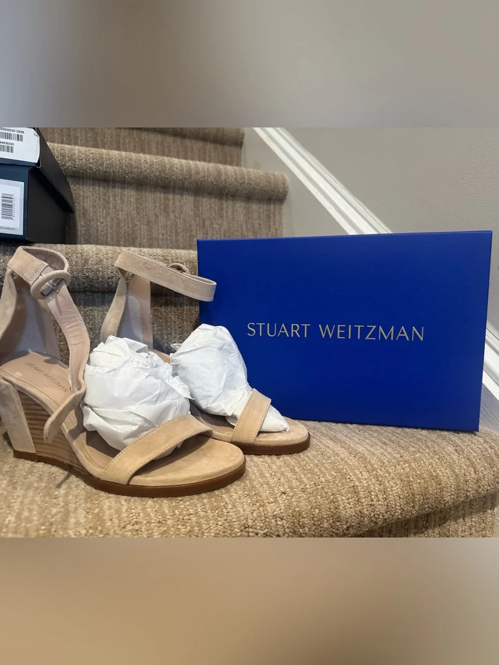 NEW, Never worn Stuart Weitzman Beige Suede Ankle-Strap Sandals - Picture 1 of 10